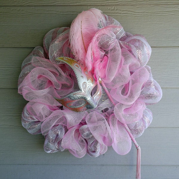 Reserved Listing----Mardi Gras Pink and White Deco Mesh Wreath