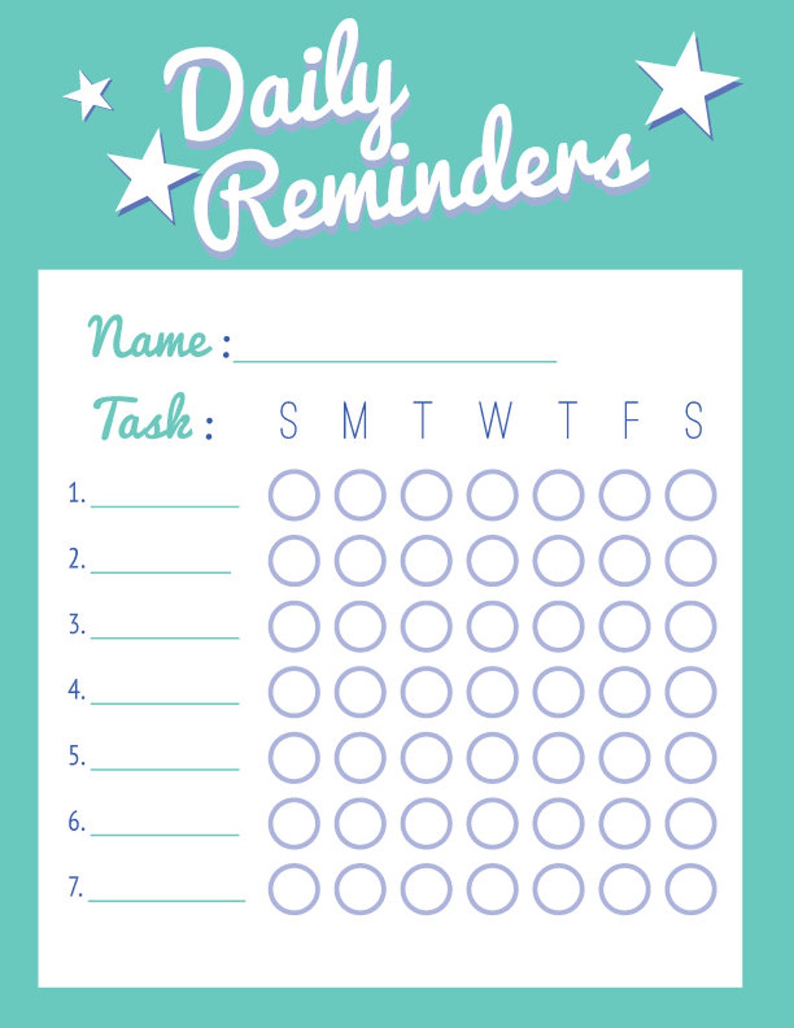 Daily Reminder Chart Chore Chart Printable Instant Etsy