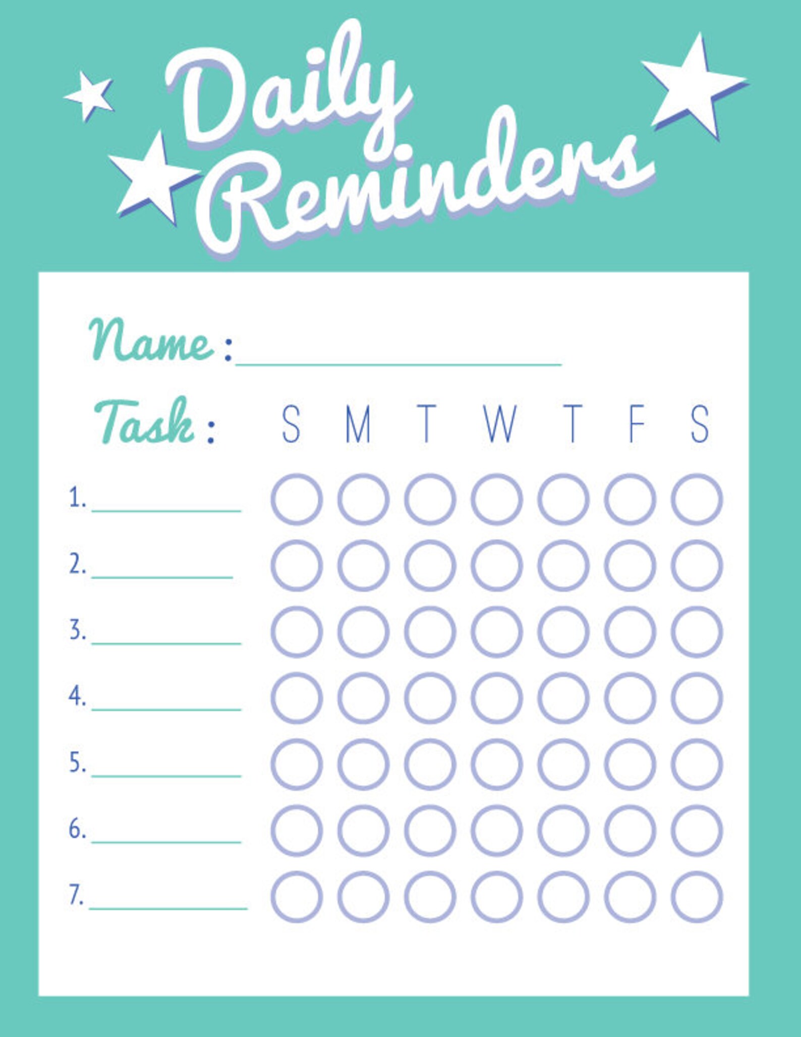 Daily Reminder Chart Chore Chart Printable Instant Etsy