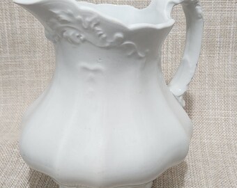 Ornate Vintage Johnson Bros. Ironstone Pitcher White