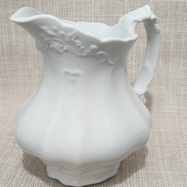 Ornate Vintage Johnson Bros. Ironstone Pitcher White