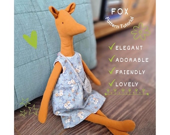 Fox Sewing Pattern PDF: Tilda Style Stuffed Animal Doll, Dress & Purse