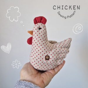 Linen stuffed chicken PDF sewing pattern  - DIY fabric toy chicken - Spring chicken Easter decor - Soft hen