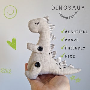 Linen Dinosaur with Sewing Pattern, Dinosaur Pattern Tutorial, Stuffed Tyrannosaurus Pattern