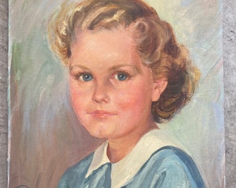 Vintage 1950's Portrait of a Blonde Girl in a Blue Blouse