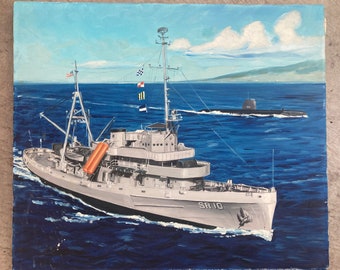 Vintage Battleship and Submarine Painting