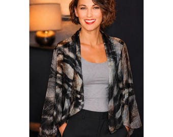 Kimono Duster LS Bell Cover Up Animal Print Sheer Open Brown Fairy Grunge Vtg