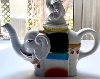 vintage theepot mama olifant met babyporselein jaren 80