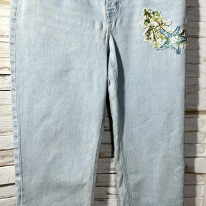 Vaqueros de tiro alto para mujer, estilo costero, talla 12, reciclados, lavado claro, con botones, OOAK