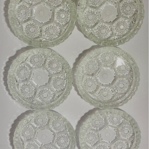 6 glass ashtrays Round Stackable Hexagonal Patterns Scalloped MCM