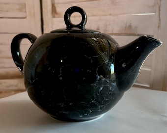 Black white marbled teapot Henriksen imports. vintage