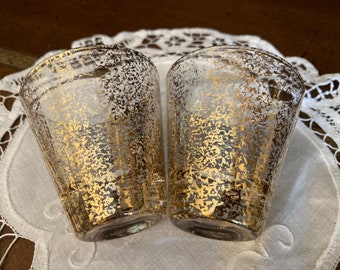 Set of 2 Shot Glasses Clear glass with Gold speckles Mid Century Decor Unique Vintage Bar ware Hospitality gift Wedding Gift idea Christmas