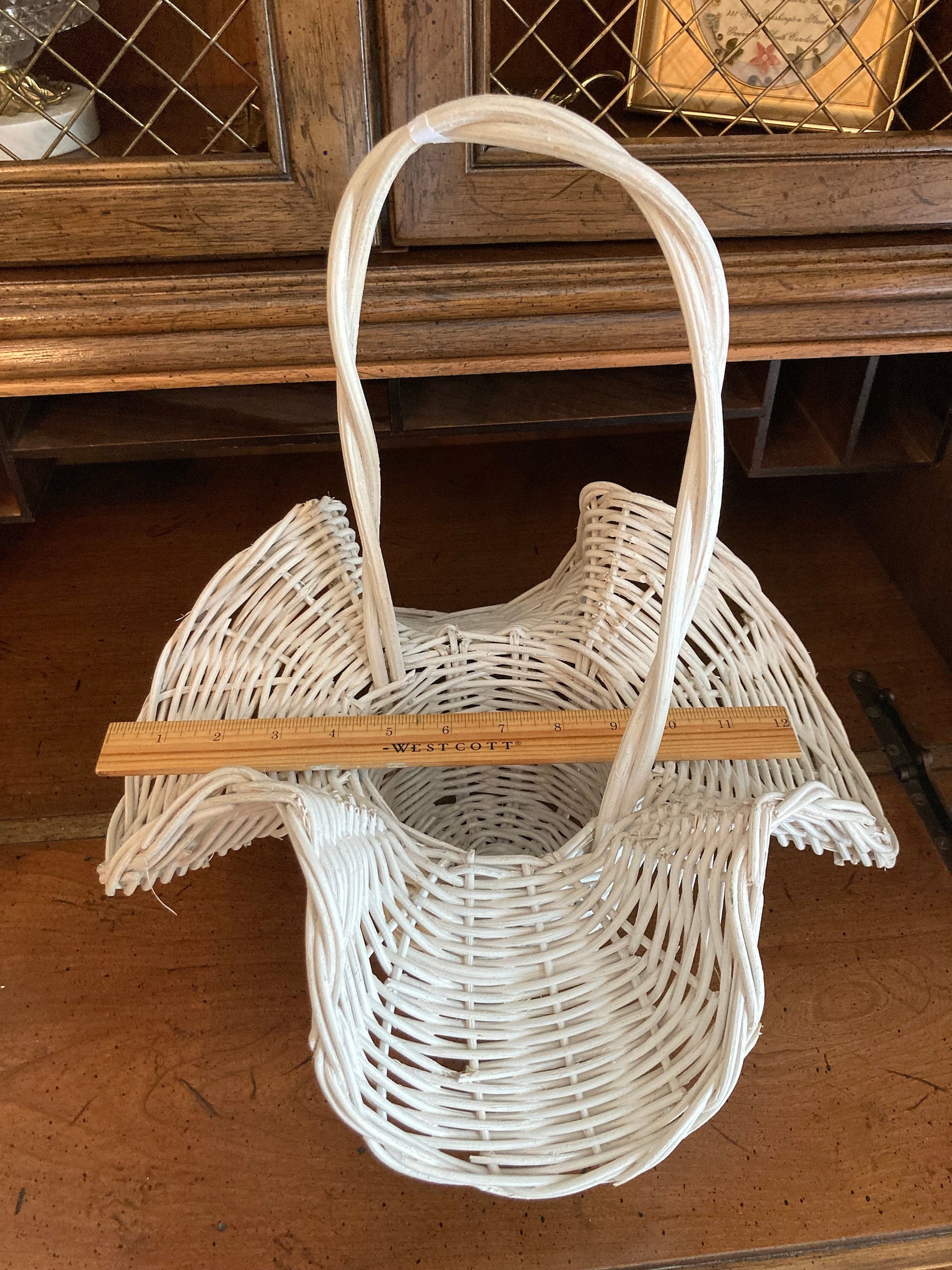 Antique White Wicker Basket Dramatic Ruffle Edge Tall Top Etsy