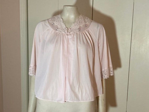 Shadowline Pink Bed Jacket Size Small Lace Embroi… - image 1