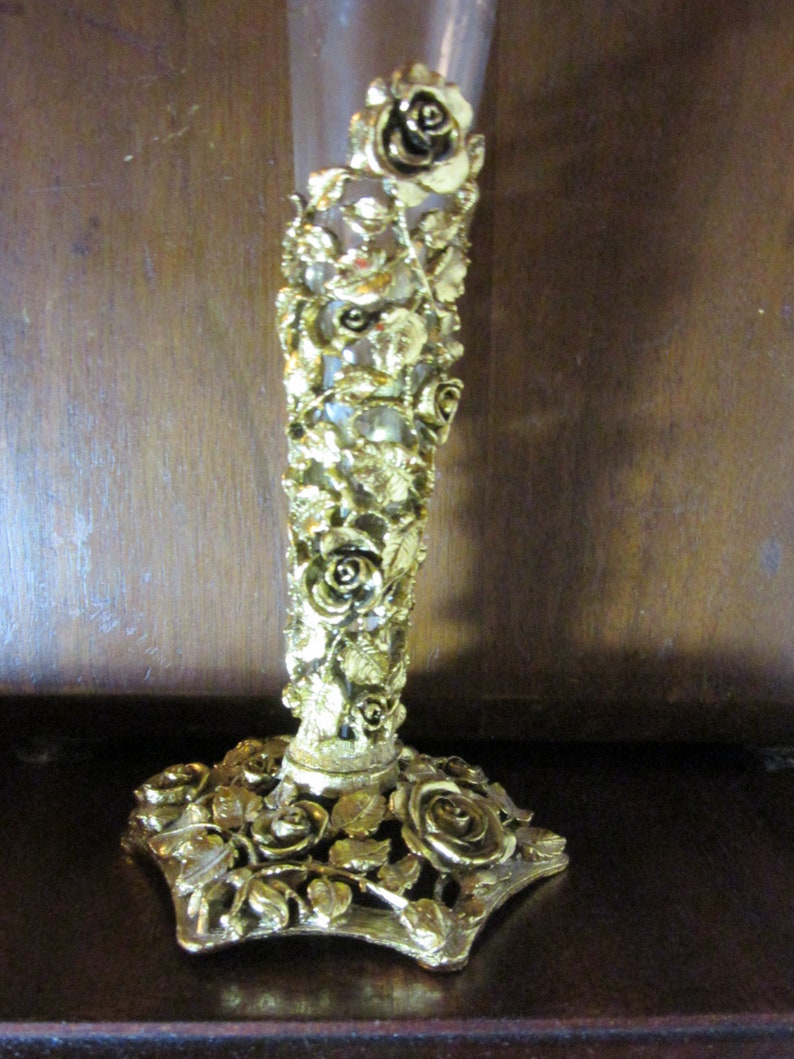 Matson Gold Floral Ormolu Bud Vase with Fluted Glass insert Etsy