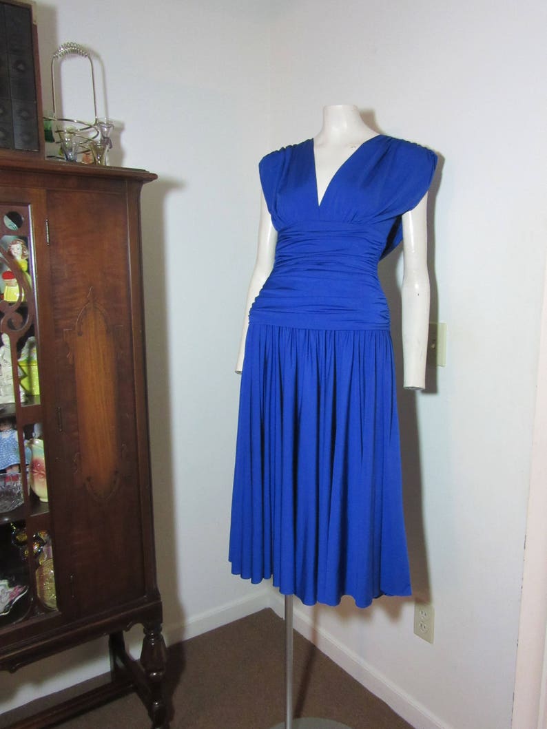 Vintage Tea Length Royal Blue Dress