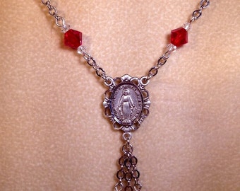 Handmade 18inch swarovski necklace with Silver Miraculous Medal