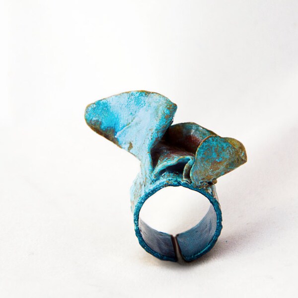OOAK, ring, controlled oxide, brass, enamel