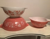Vintage Pyrex Pink Gooseberry Cinderella Bowls Set of 3