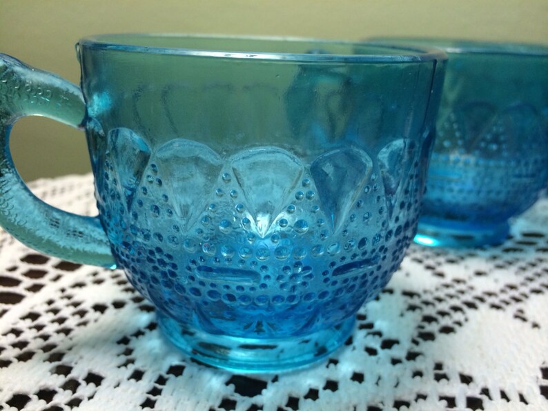 Vintage Wheatonware Glass Cups HandPressed Blue Glass Set of Etsy