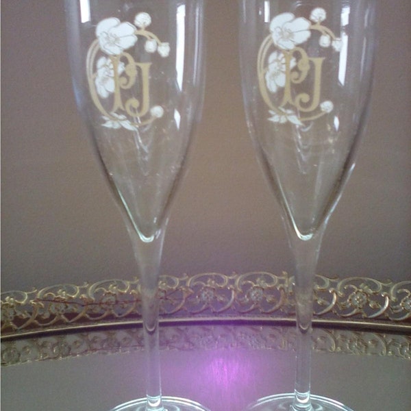 Vintage Perrier Jouet Flute Champagne Glasses PJ France