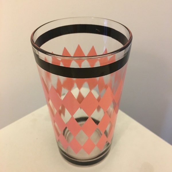 Vintage Tumbler Pink & Black Diamond Design Glass 50's