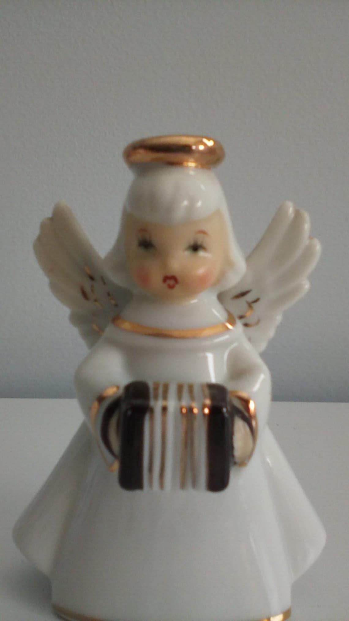 Vintage Enesco Angel Girl Musician Figurine Accordian Japan Etsy