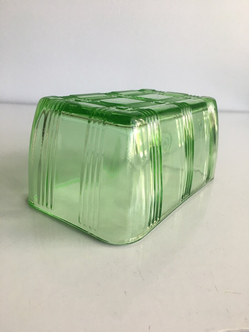 Vintage Covered Butter Dish Lid Green Depression Glass Etsy