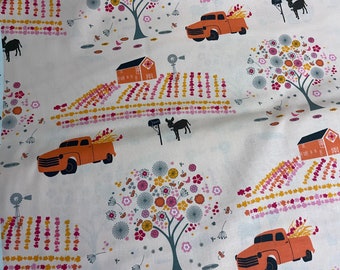 Madrona Rd peach colored print MICHEAL MILLER 100% cotton BTY truck/farm