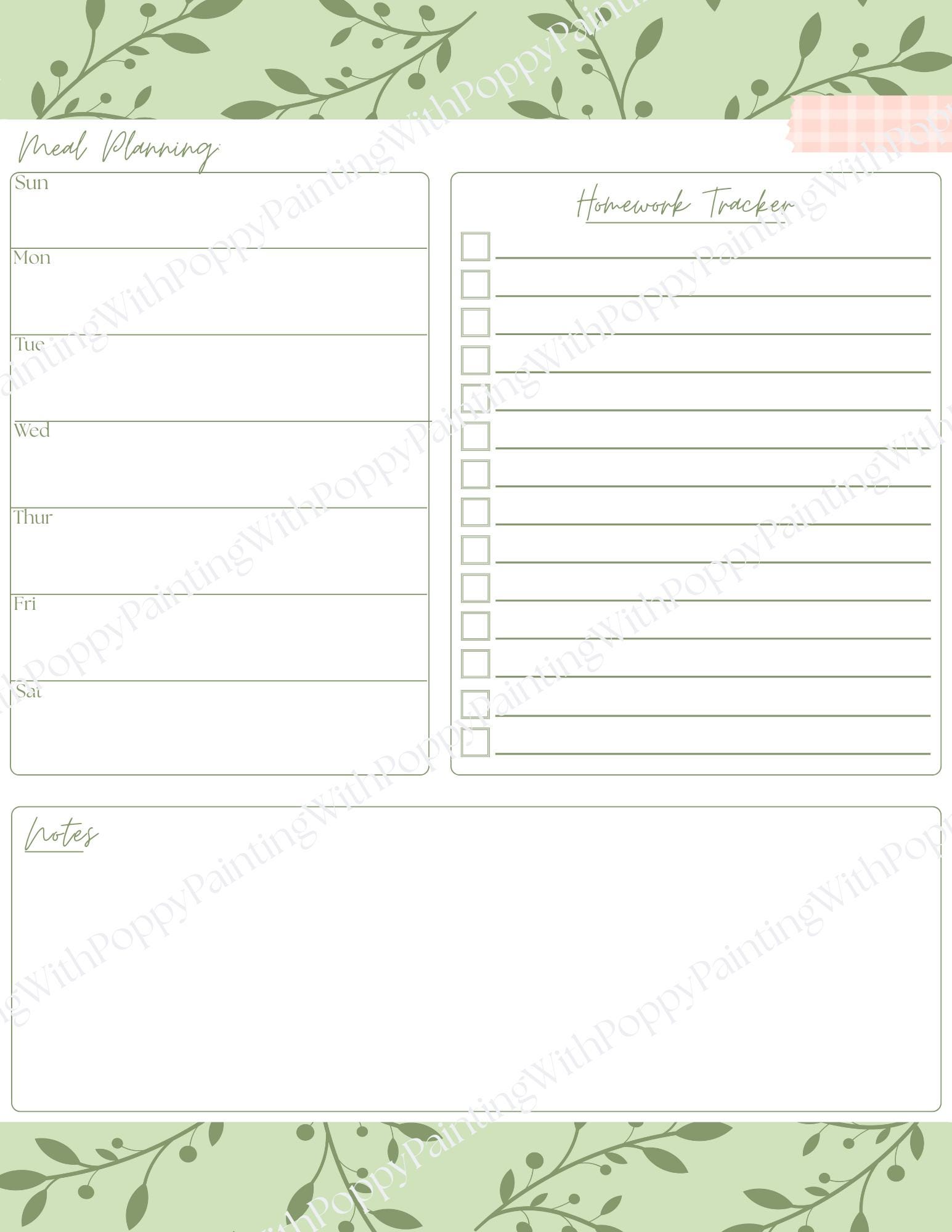 College Mom Planner | Printable Weekly Organizer | Meal & Homework Tracker | Undated Digital PDF for Busy Moms - Thumbnail 4