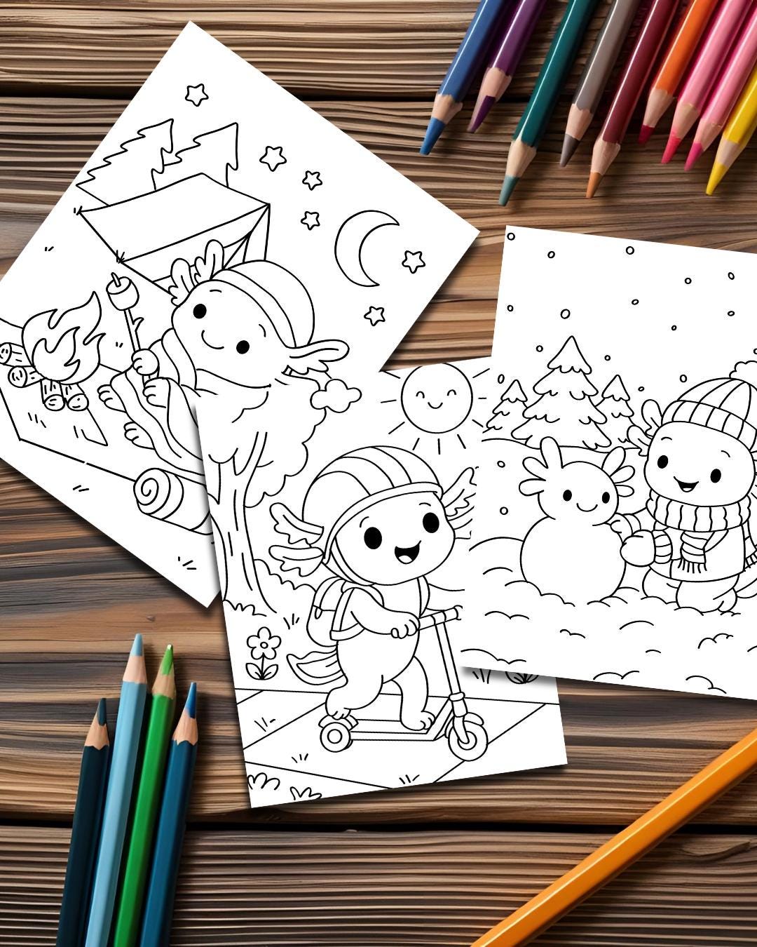 Adventures of Cozy the Axolotl – 15 Printable Coloring Pages for Kids; Cute Animal Coloring Book PDF; Axolotl Coloring Pages - Thumbnail 4