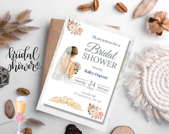 Cute Flower Bridal Shower Invitation Card, Floral Bridal Shower Invite, Instant Editable Digital, bridal shower, instant download, Pdf.