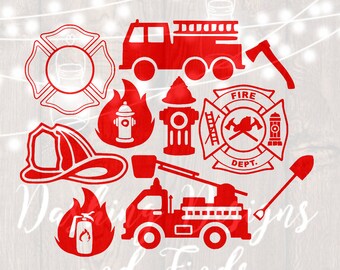 DIGITAL DOWNLOAD svg png firefighter fire truck fire badge fire hydrant fire hat recue first responder silhouette cricut monogram decal