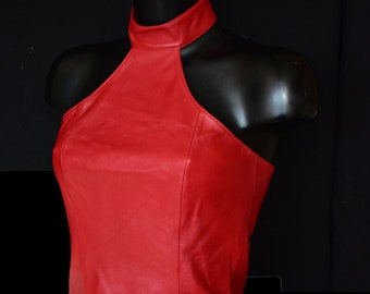 Agent Provocateur sample vintage red leather halter neck top size 10 NWT's rare one off biker burlesque