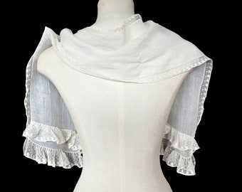 Antiker Schal weiß mit feiner Baumwollspitze Hochzeit tuch Bescheidene Panel Edwardian