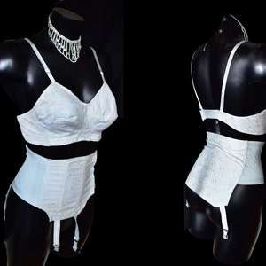 Rare blue 40’s bra and girdle set suspenders garters burlesque 34