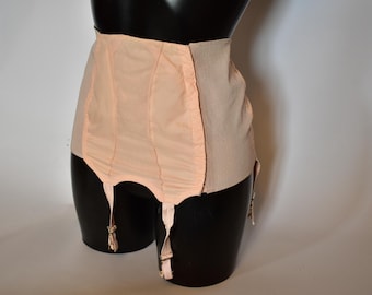 Vintage girdle 50’s body shaping  suspenders boned nylon peach