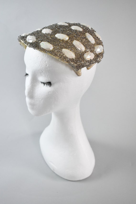 Vintage 50's moulded half hat one size beaded crea