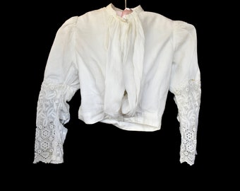 Antique jacket blouse white Victorian Edwardian lace high neck repair study wear