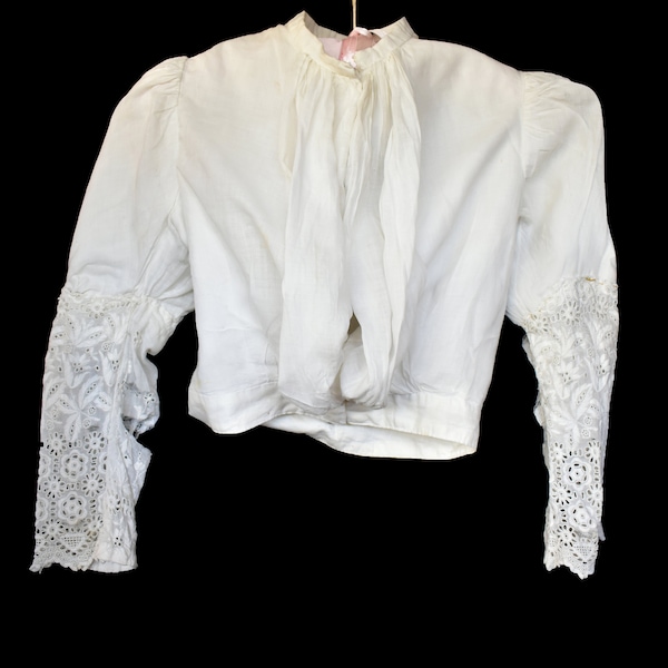 Antique jacket blouse white Victorian Edwardian lace high neck repair study wear