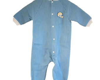 Vintage Fleece Baby Sleep Suit: Pale Blue Football One Piece (3-6 Months)