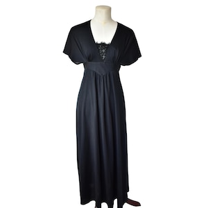 Black Maxi Dress Vintage 70’s Butterfly Sleeves 28” Waist