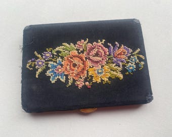 Vintage Cigarette Case Petit Point Black Gold 50’s