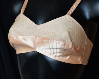Pink satin bra art deco net cups vintage NWT's
