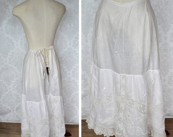 Edwardian Lace Petticoat Skirt White Cotton White work Embroidery