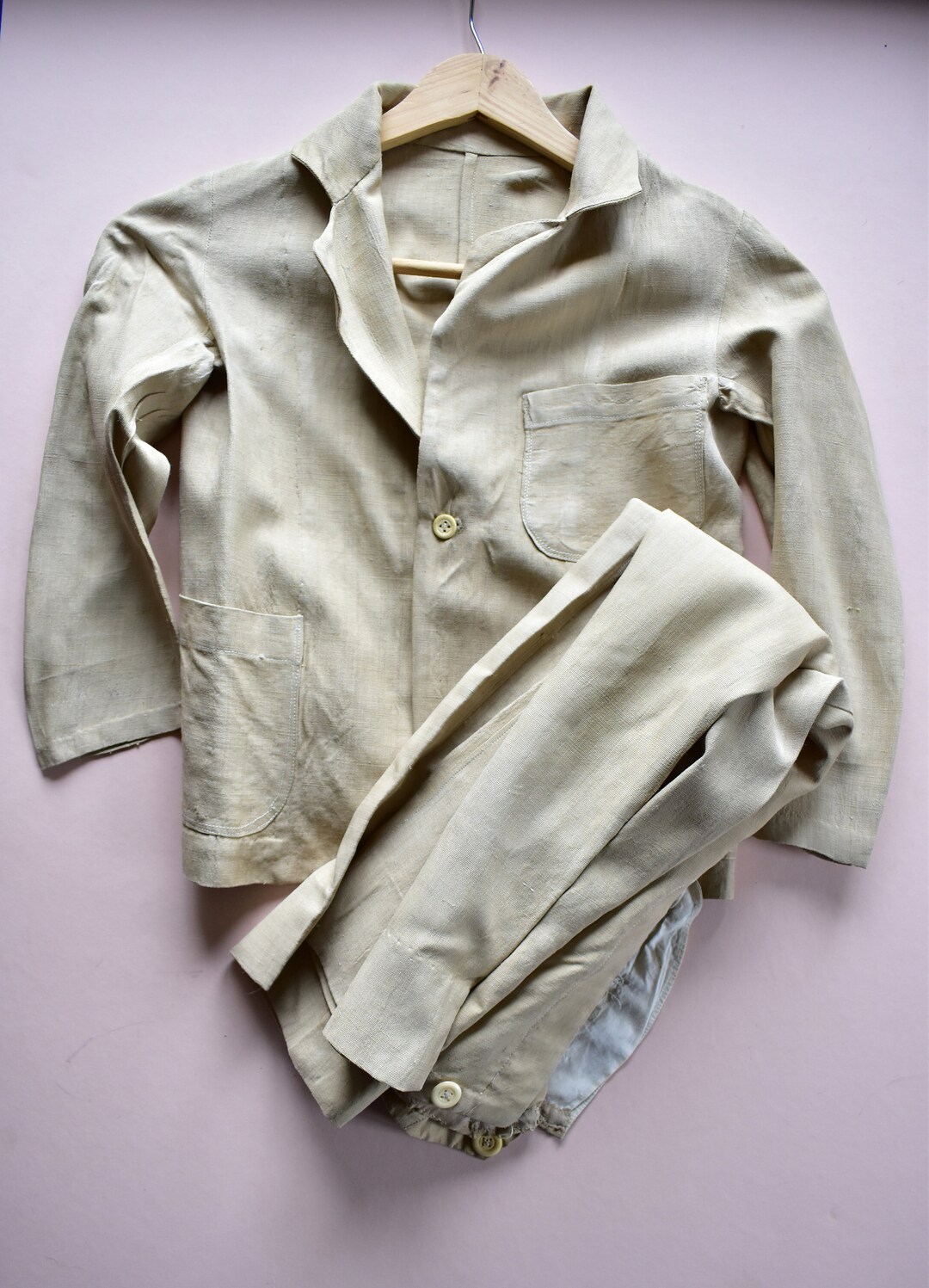 ANTIQUE Edwardian Boy's Suit Beige Linen Pageboy Button Etsy