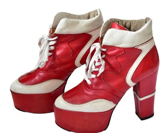 Glam rock shoes true platform vintage red white collectors ladies Succhi 4.5/5