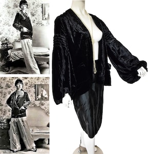 Velvet jacket black 20&#39;s flapper art deco original bell sleeves opera evening wrap