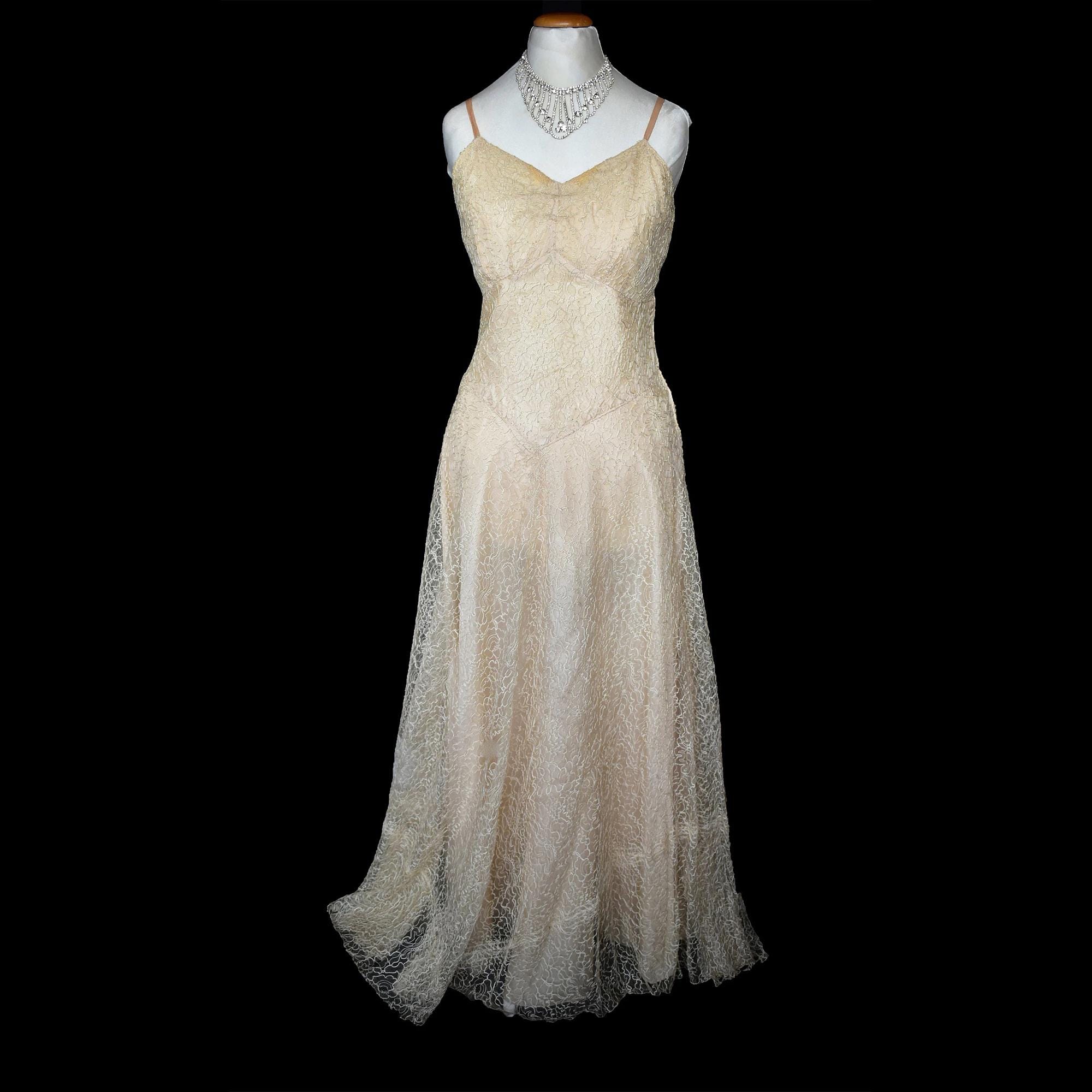 Antique Lace Gold Wedding Dress 30's 28" Waist Thirties Art Deco - Etsy