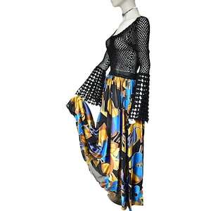Stunning Maxi dress black crochet top with bold floral skirt size 12